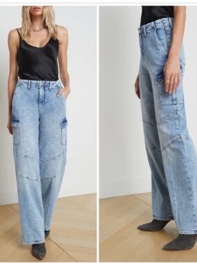 NWT  L'Agence Brooklyn Utility Wide Leg Jeans W 30 High Rise Cargo Light Wash